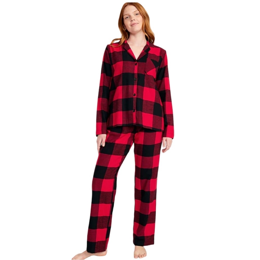 Old Navy Red Black Buffalo Check Flannel Pajama Set Size XS NWT Cozy Cabincore